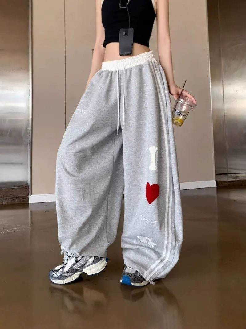 Heart-Print Wide-Leg Pants