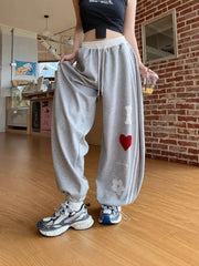 Heart-Print Wide-Leg Pants