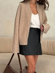 Casual Solid Color Zipper Knit Sweater