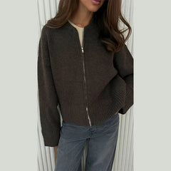 Casual Solid Color Zipper Knit Sweater