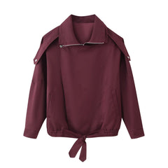 Red Stand Collar Loose Jacket