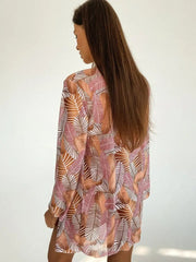 4-pieces Printed Bikini Suit & Cover Up Top And Skirt