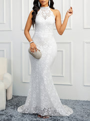 Vestido de noche con escote en V profundo y encaje sin espalda para banquete, vestido de dama de honor para boda 