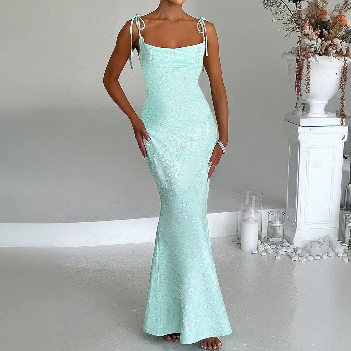 Sky Satin Corset Midi Dress