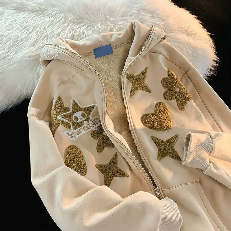 Cartoon Pattern Printed Fleece-lined Hoodies