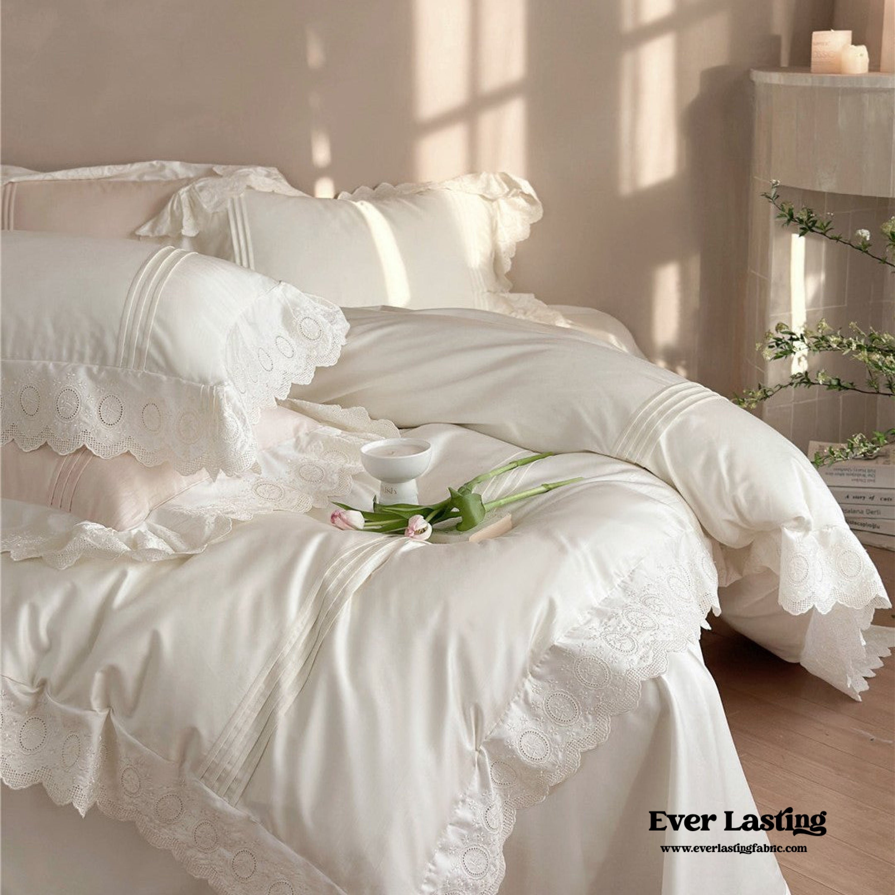 Isabelle Silky Cottage Ruffled Bedding Set - Pink