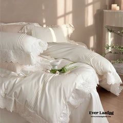 Isabelle Silky Cottage Ruffled Bedding Set - White
