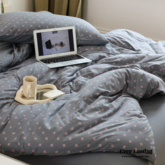 Jersey Knit Dotted Bedding Set - Gray