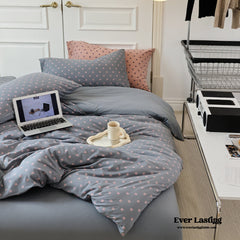 Jersey Knit Dotted Bedding Set - Gray