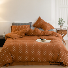Jersey Knit Dotted Bedding Set - Pumpkin Orange Brown