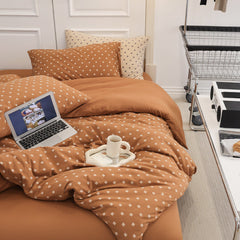 Jersey Knit Dotted Bedding Set - Pumpkin Orange Brown