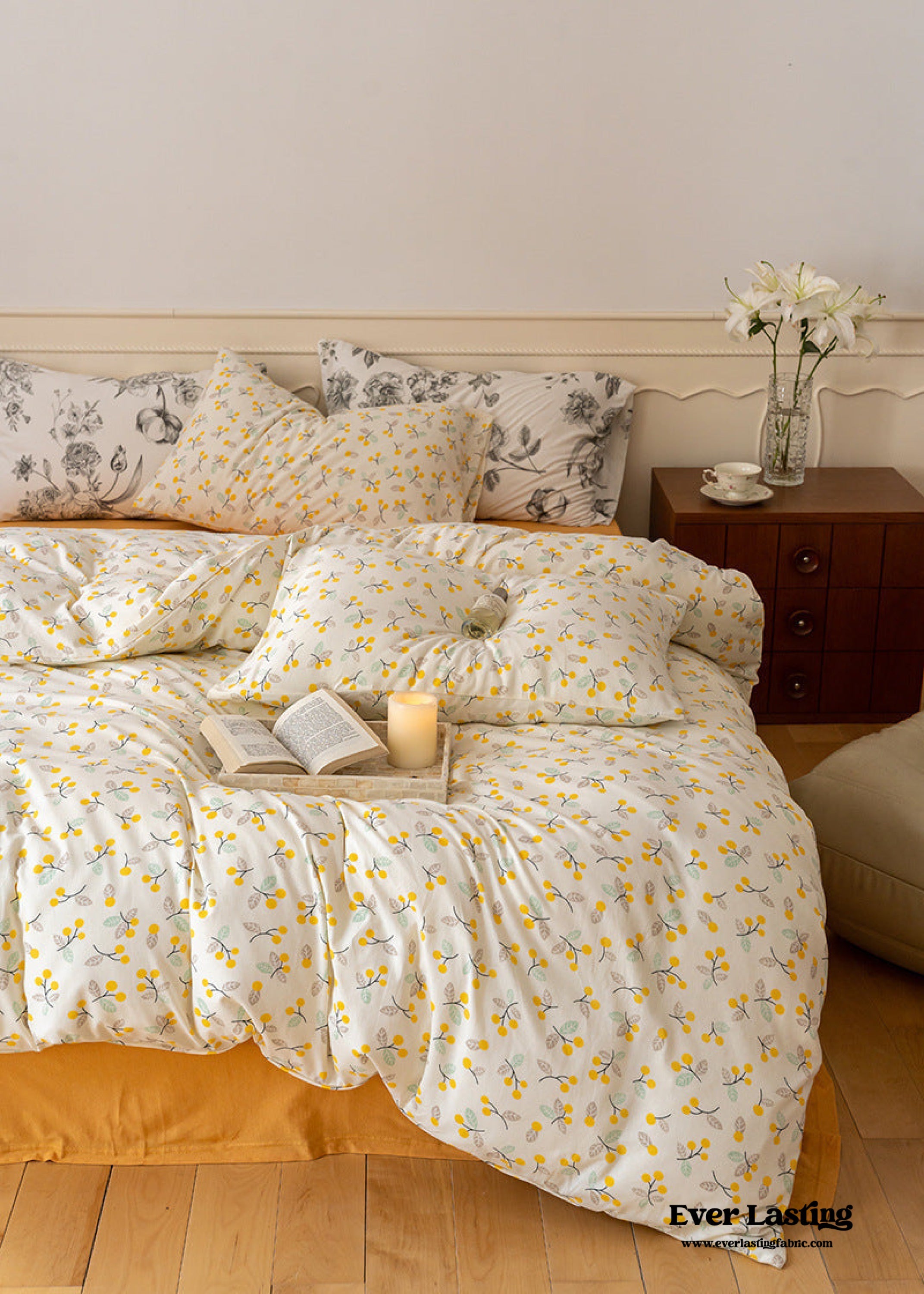 Jersey Knit Floral Bedding Set - Orange Blue