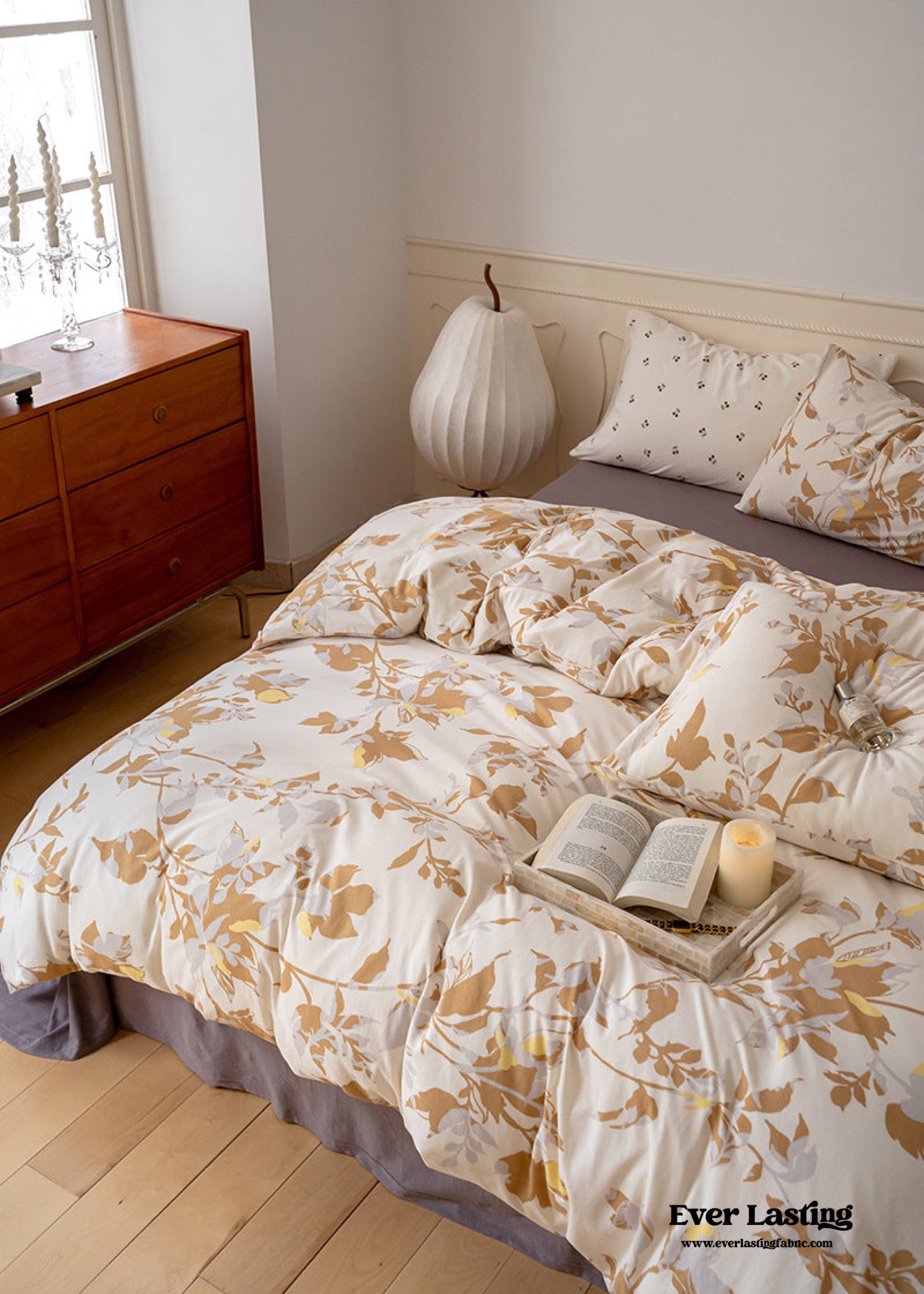 Jersey Knit Floral Bedding Set - Orange Blue