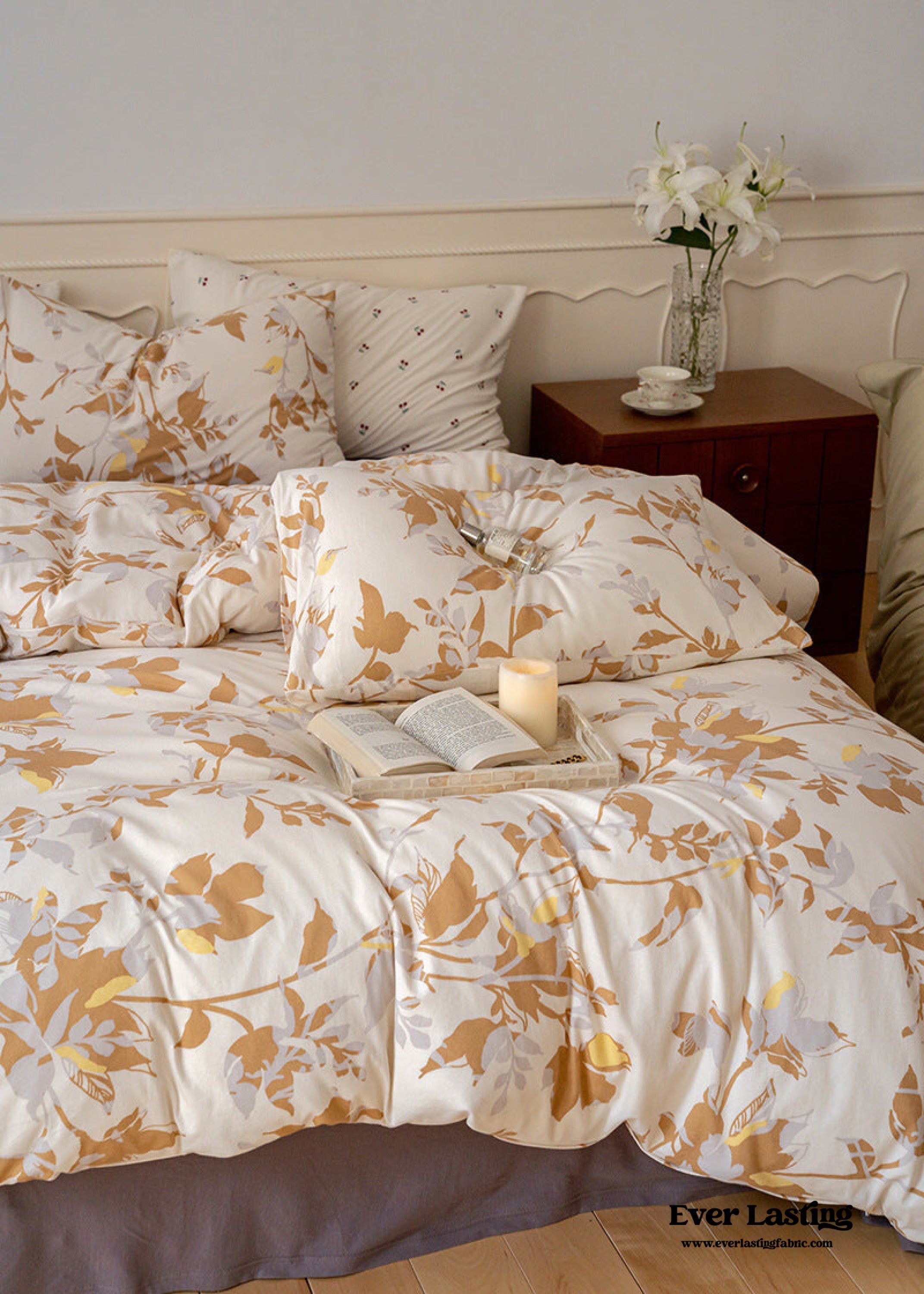 Jersey Knit Floral Bedding Set - Orange Blue