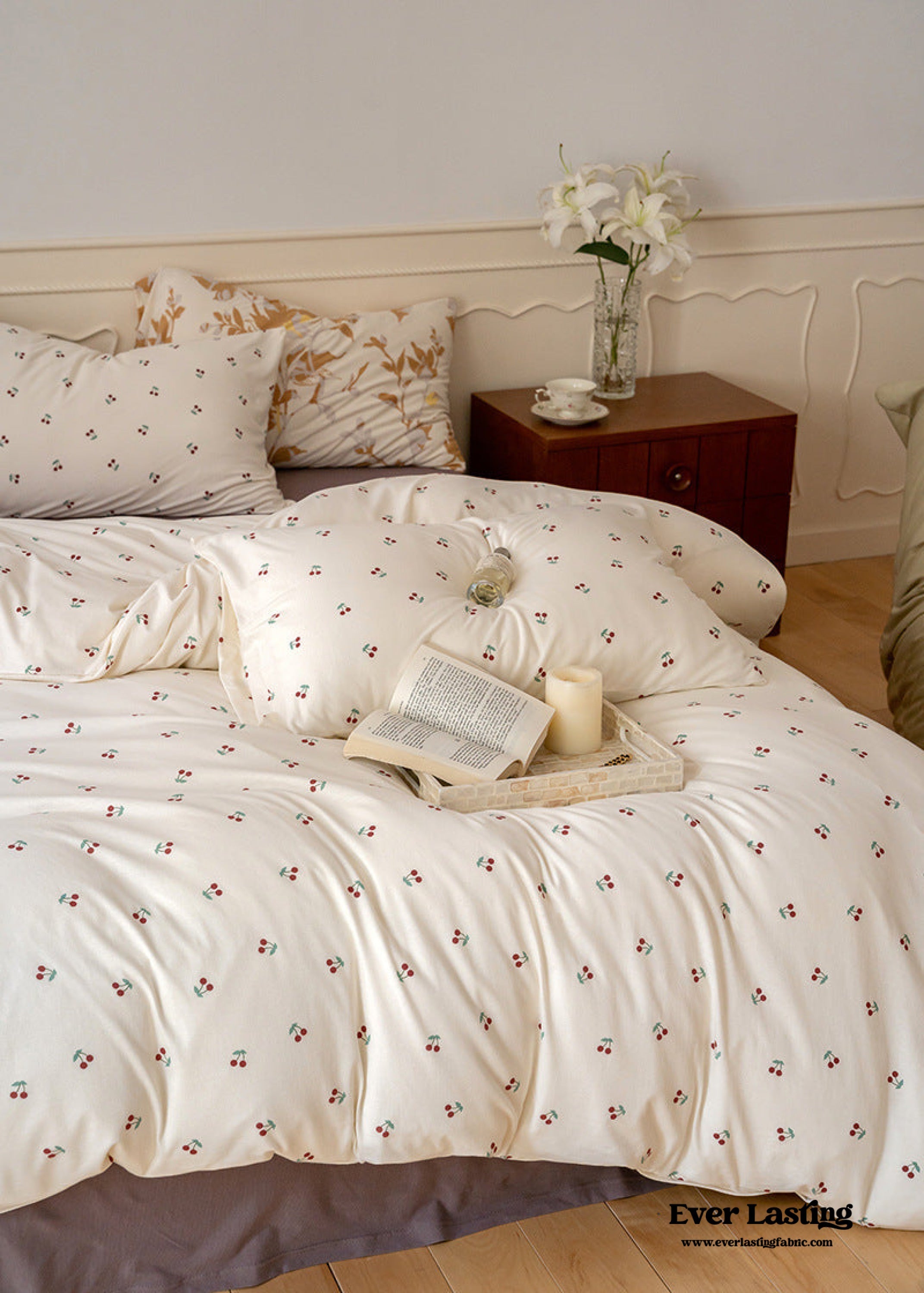 Jersey Knit Floral Bedding Set - Orange Blue
