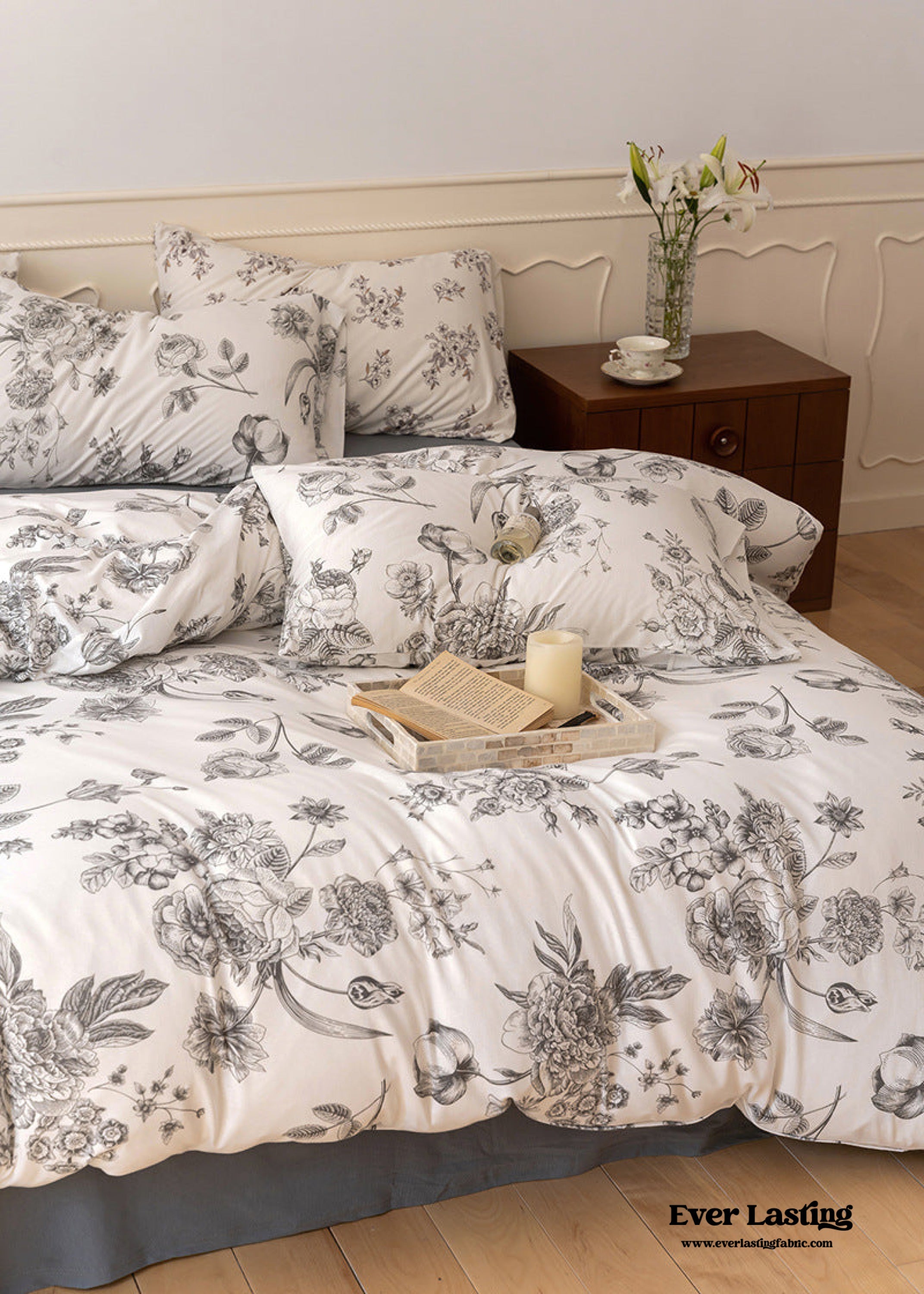 Jersey Knit Floral Bedding Set - Orange Blue
