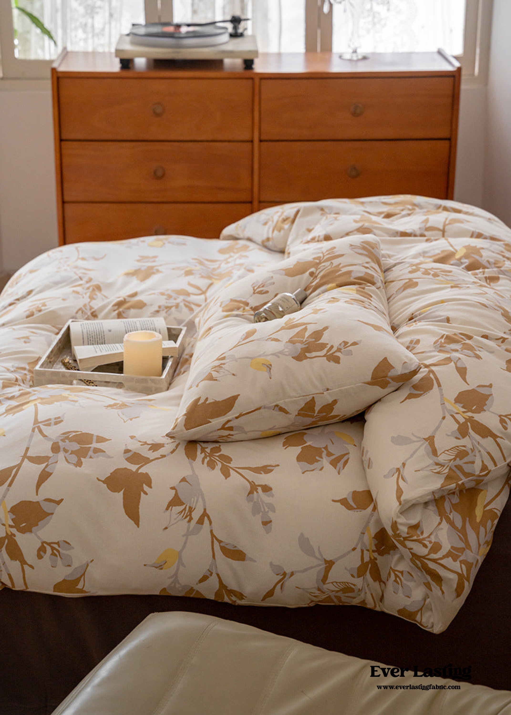 Jersey Knit Floral Bedding Set - Orange Blue