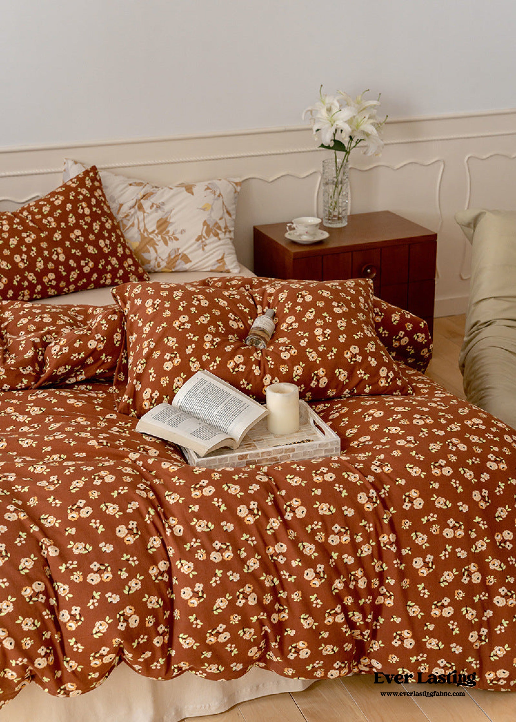 Jersey Knit Floral Bedding Set - Orange Blue