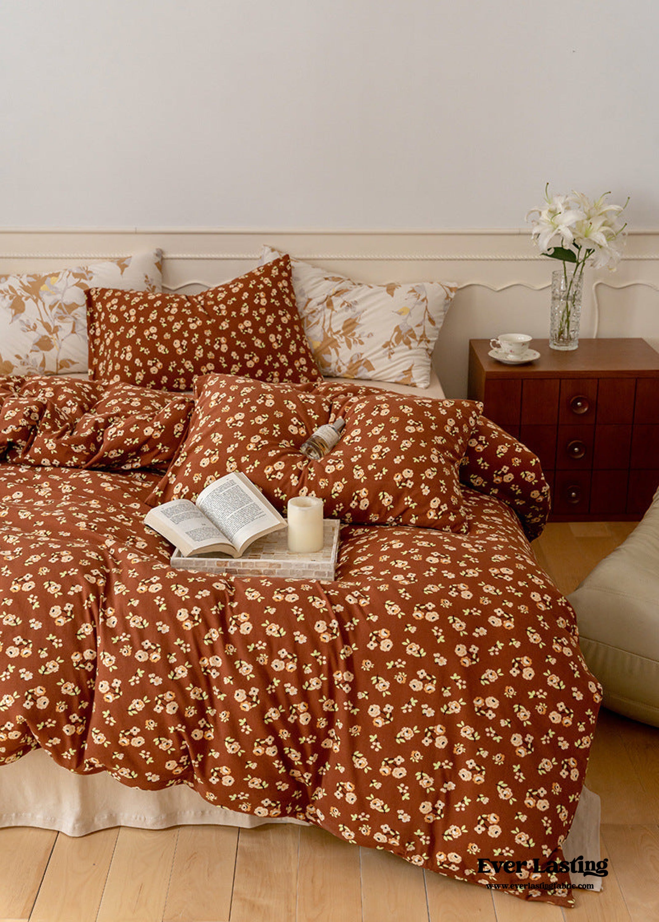 Jersey Knit Floral Bedding Set - Orange Blue