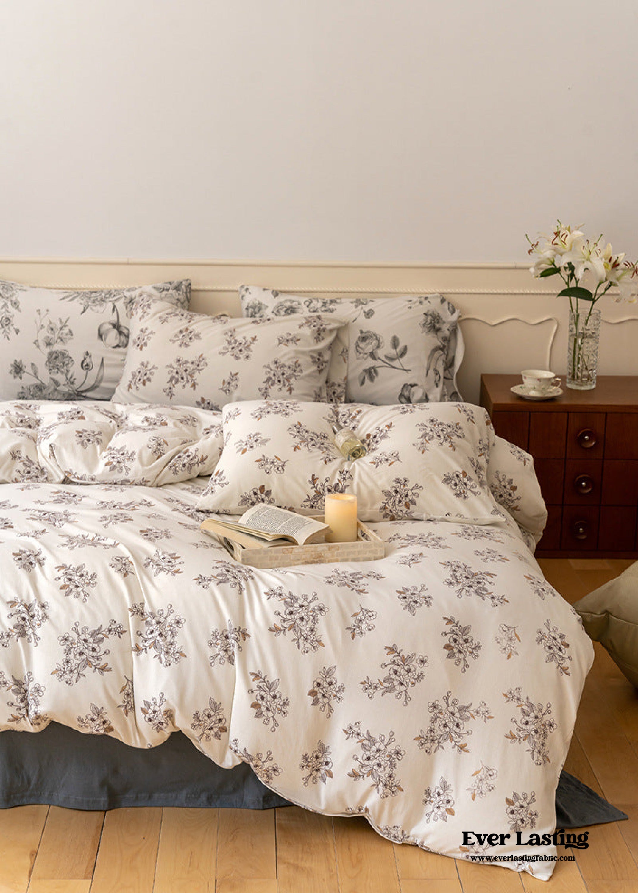 Jersey Knit Floral Bedding Set - Orange Blue
