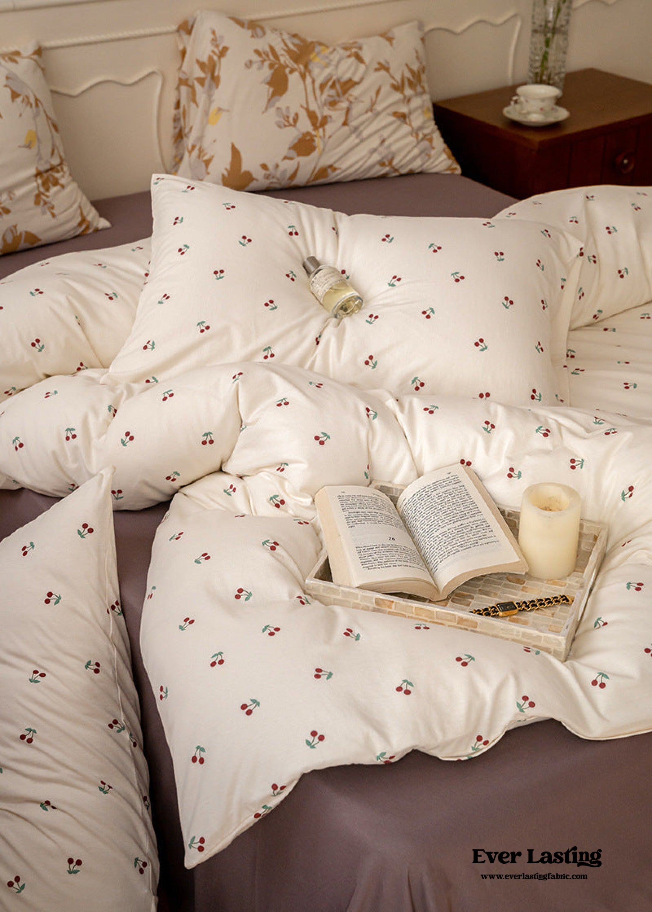 Jersey Knit Floral Bedding Set - Orange Blue