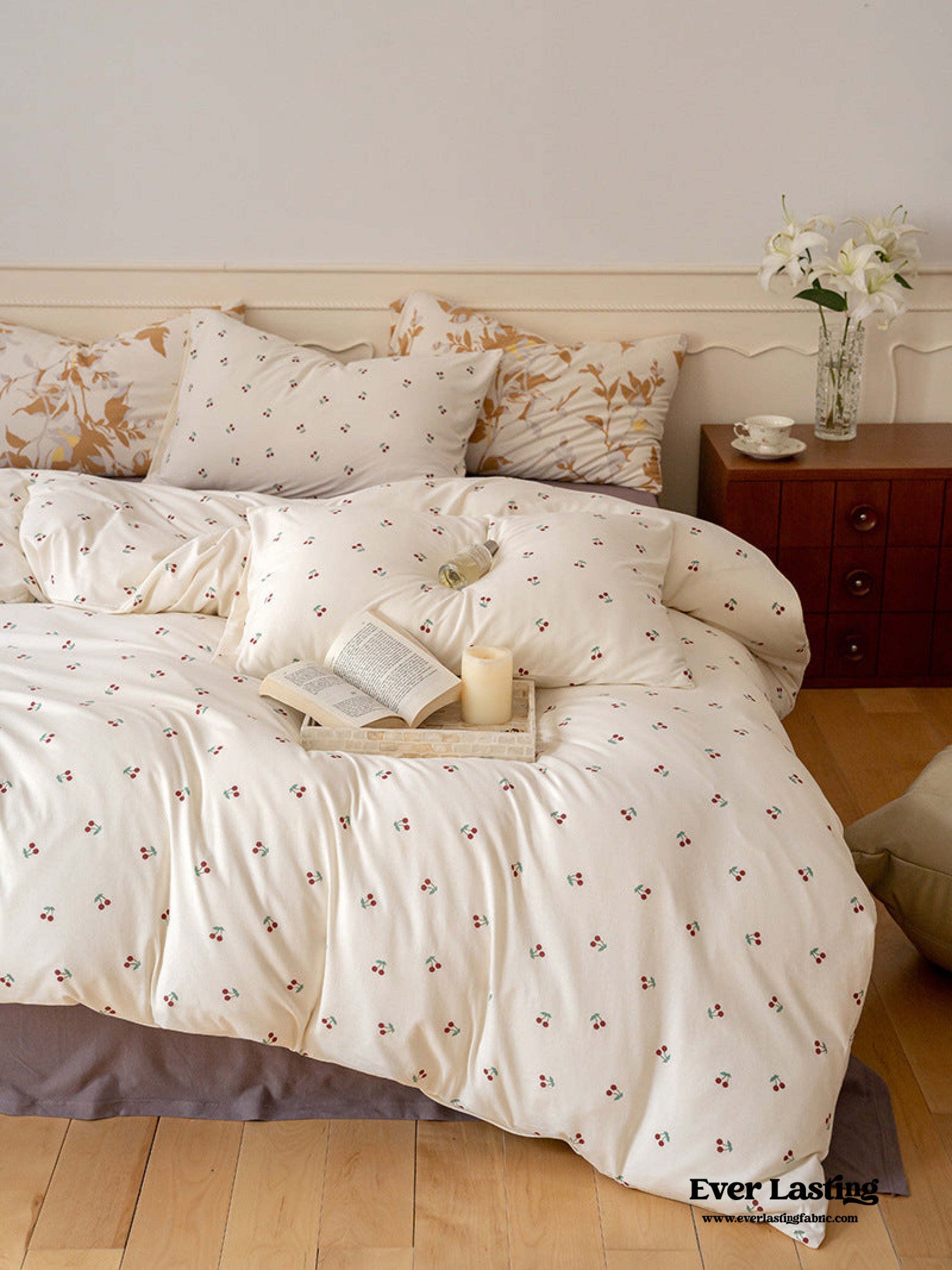 Jersey Knit Floral Bedding Set - Orange Blue