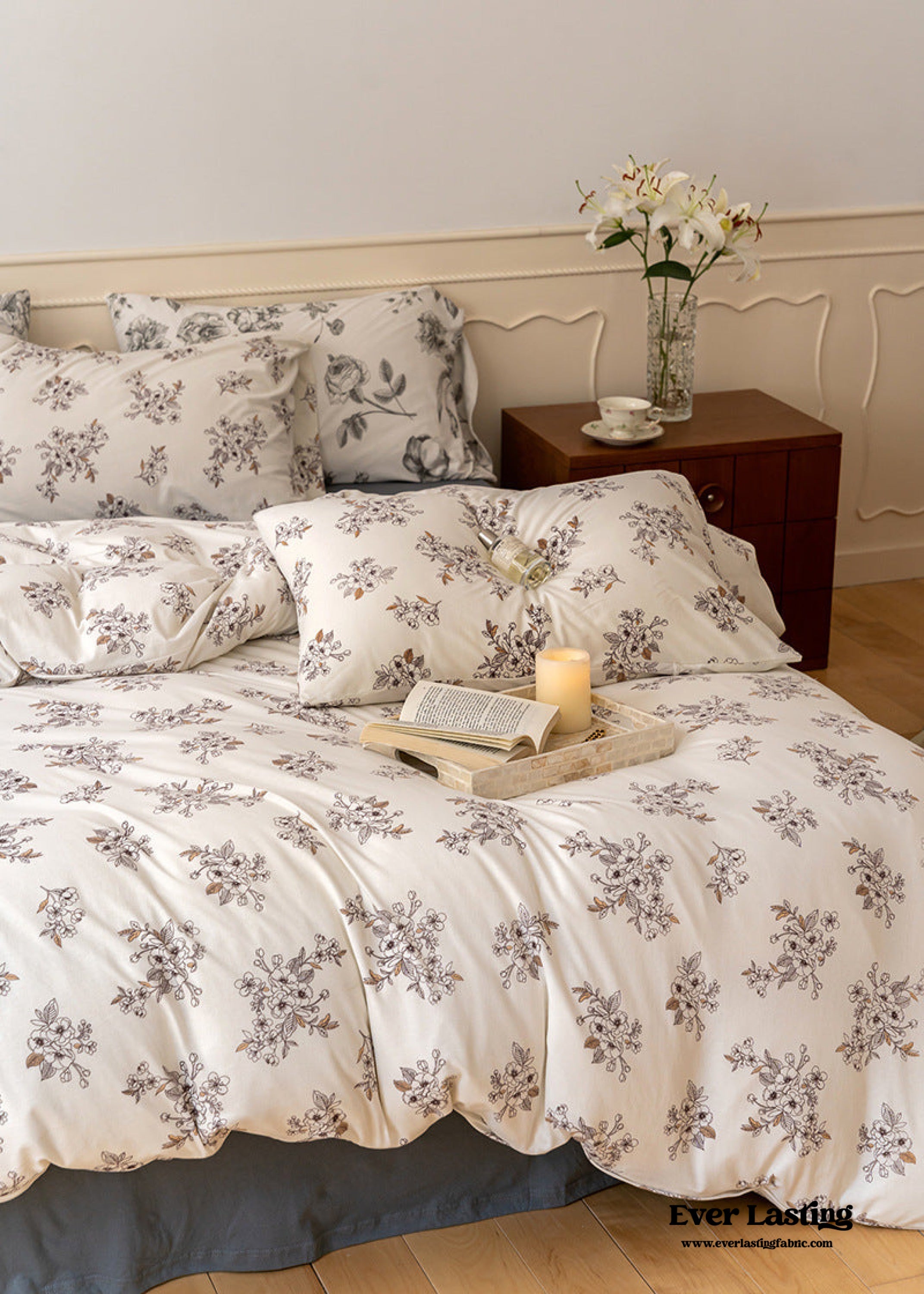 Jersey Knit Floral Bedding Set - Orange Blue
