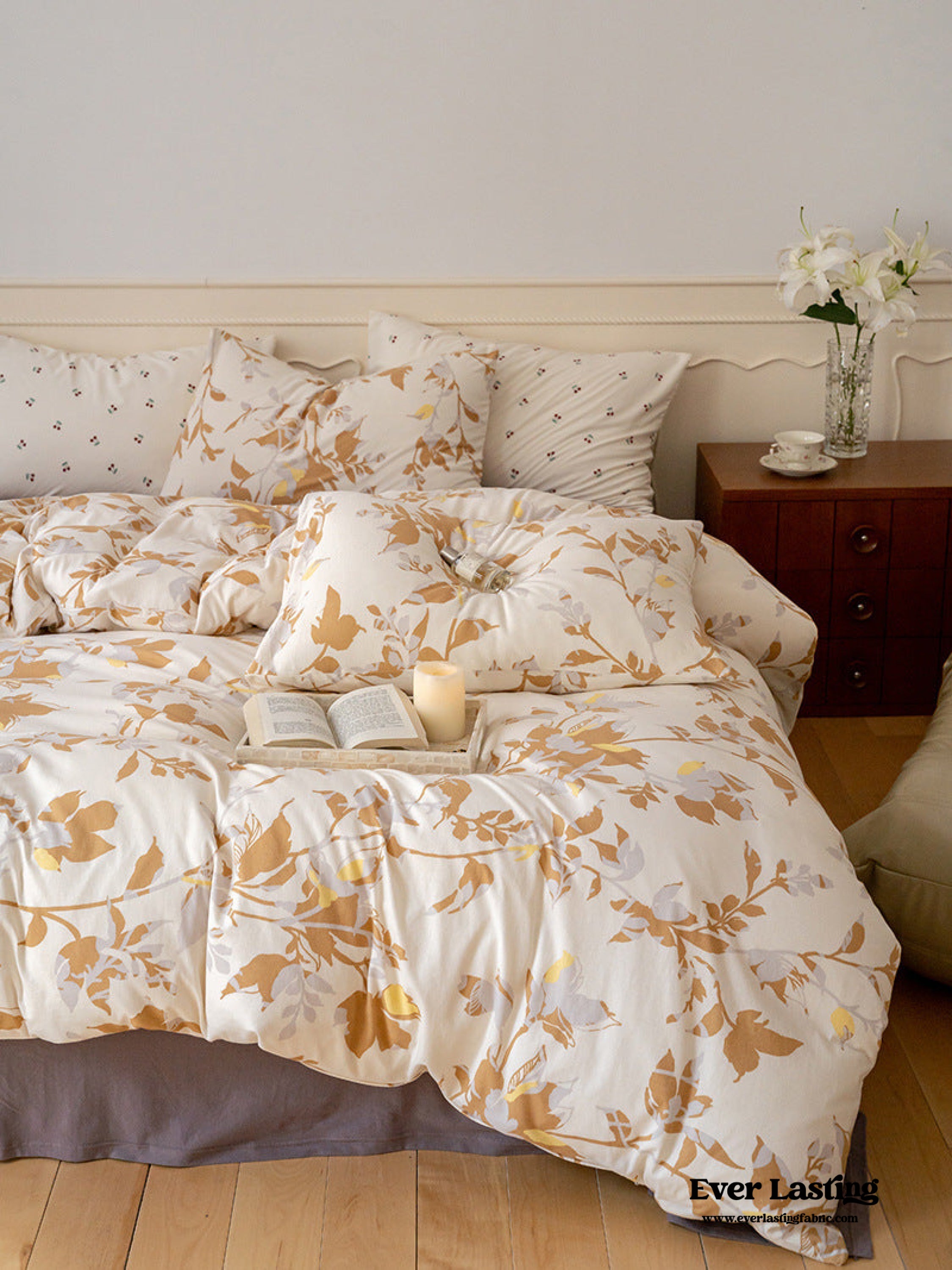 Jersey Knit Floral Bedding Set - Orange Blue