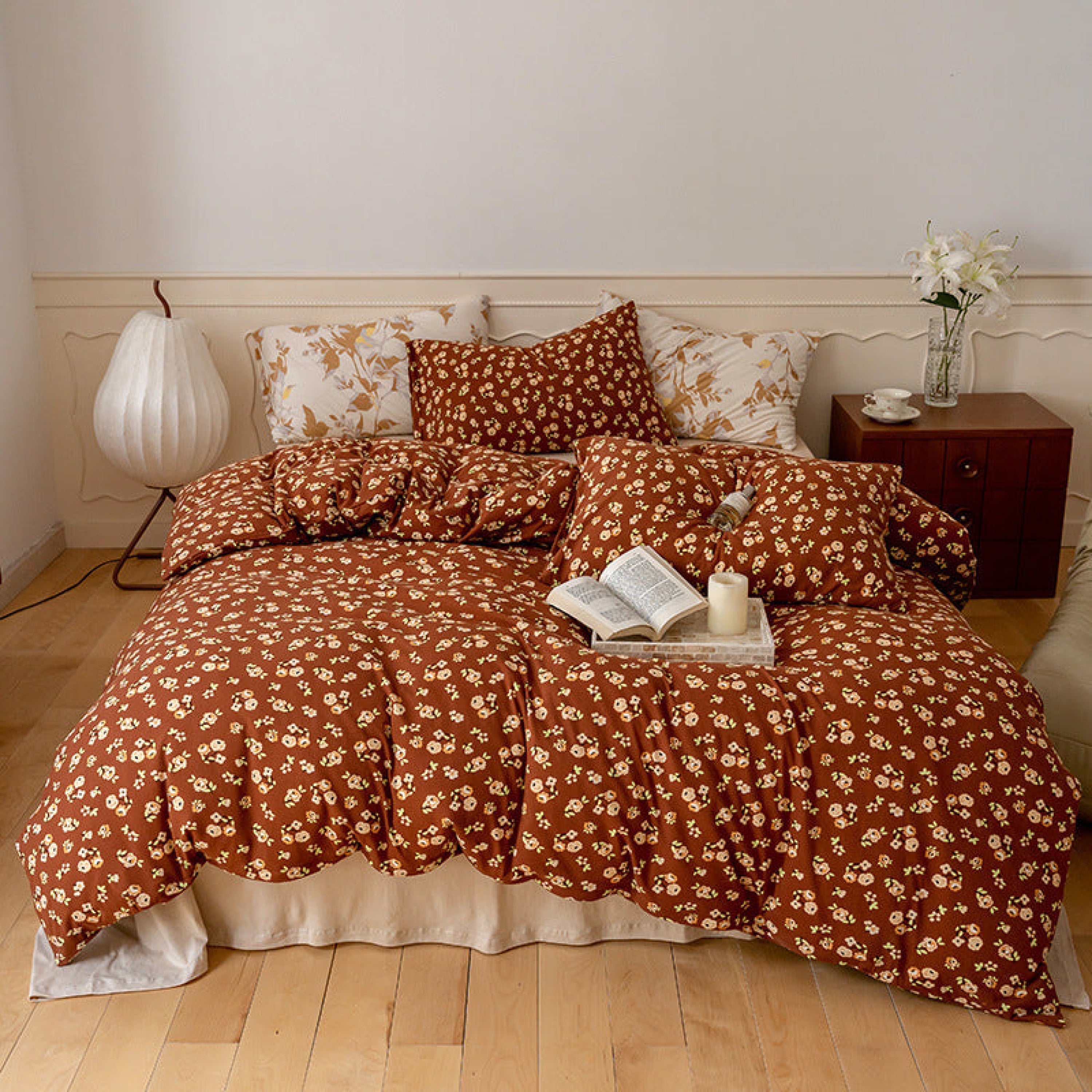 Jersey Knit Floral Bedding Set - Orange Blue