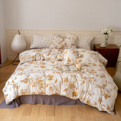 Jersey Knit Floral Bedding Set - Orange Blue