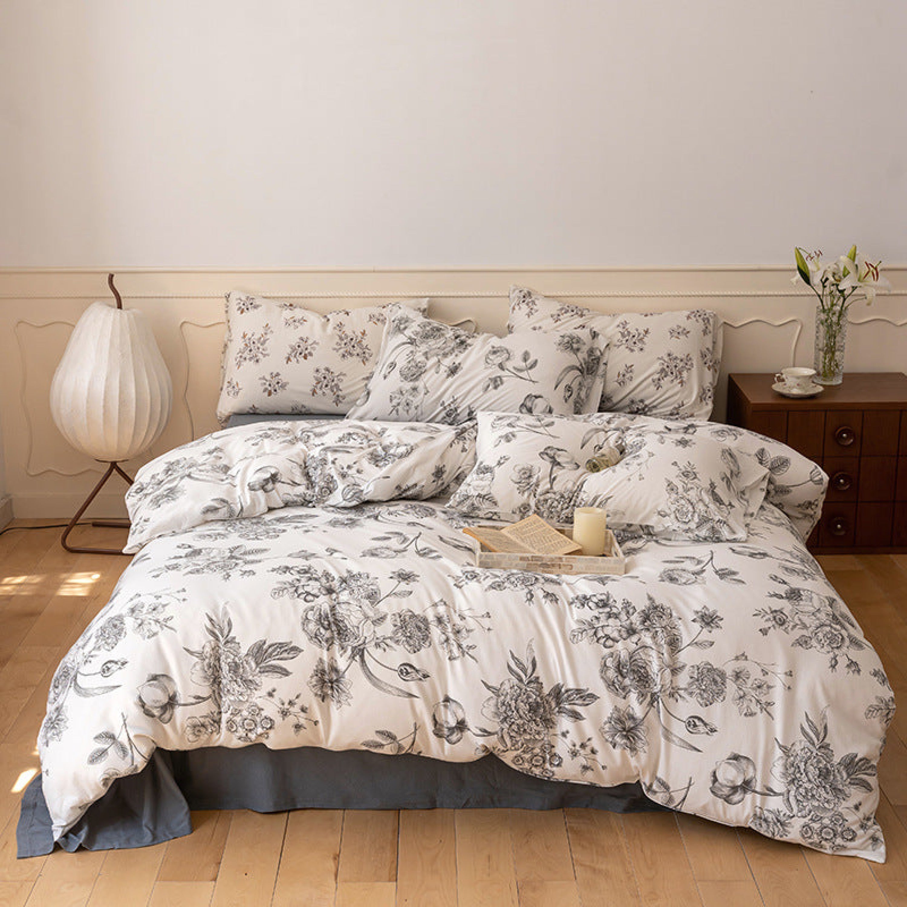 Jersey Knit Floral Bedding Set - Orange Blue