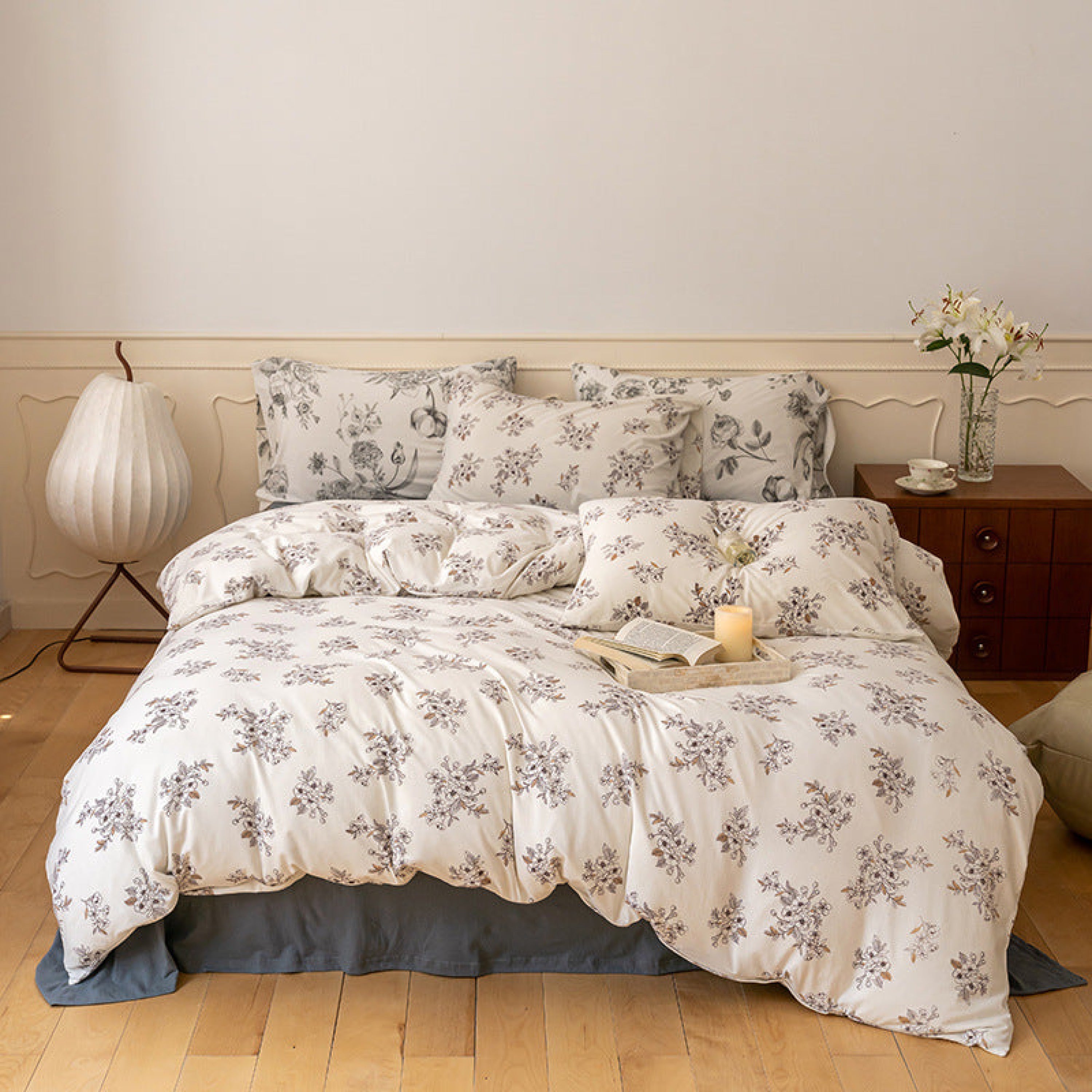 Jersey Knit Floral Bedding Set - Orange Blue