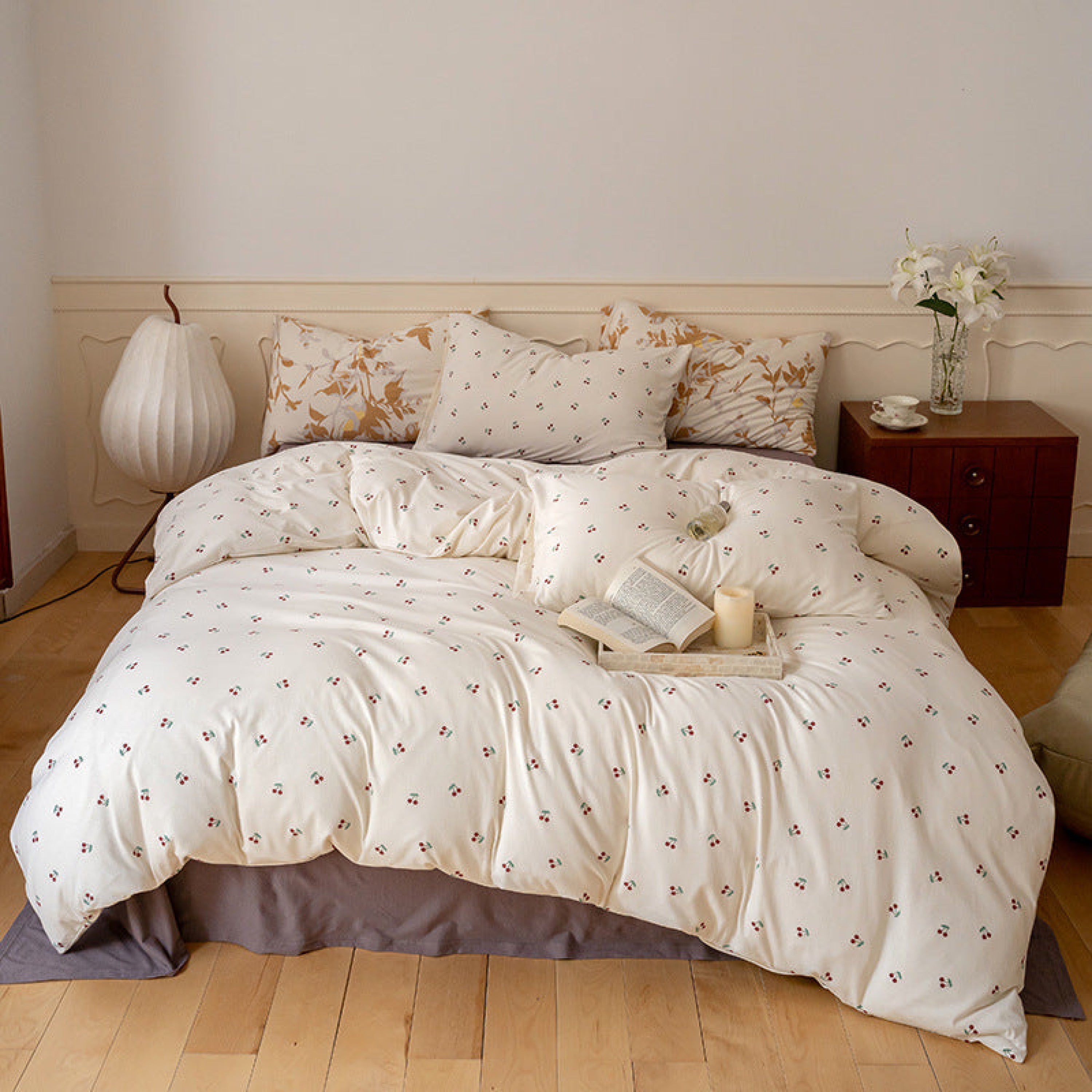 Jersey Knit Floral Bedding Set - Orange Blue