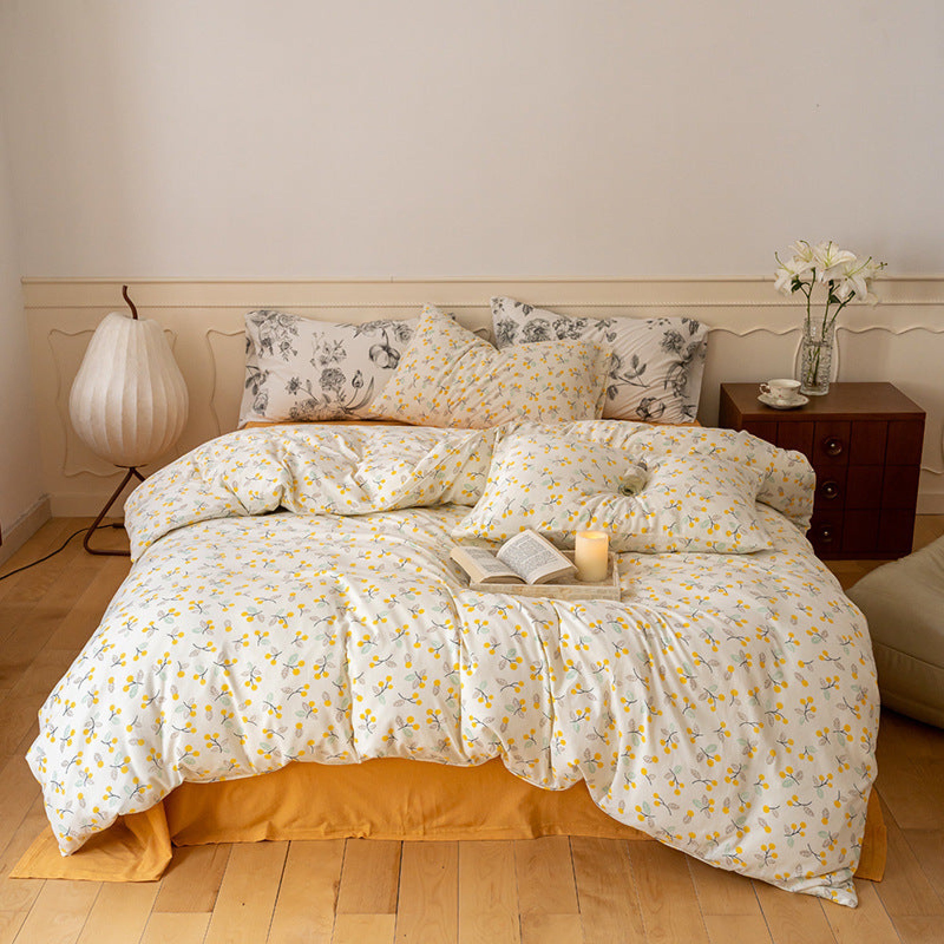 Jersey Knit Floral Bedding Set - Orange Blue