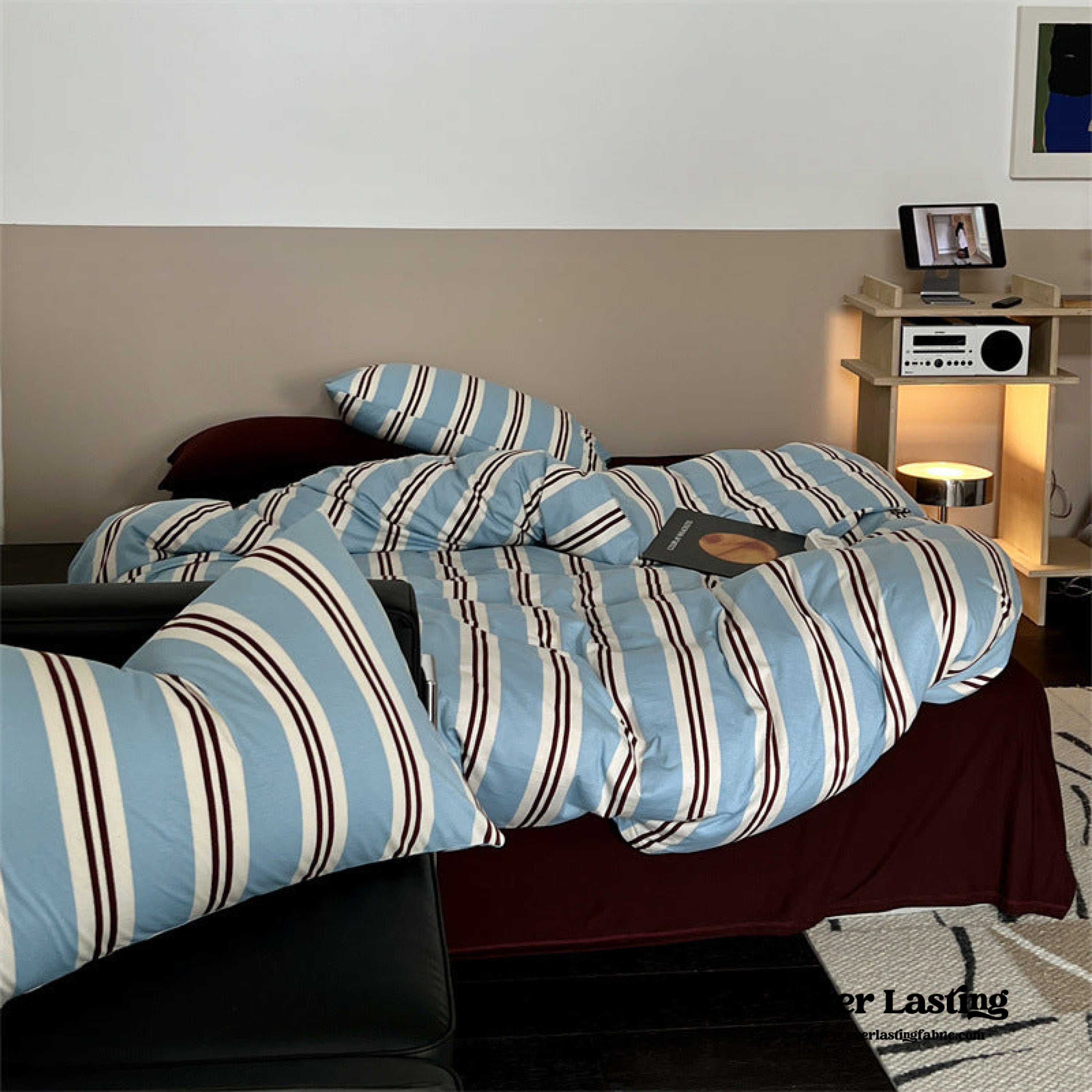 Jersey Knit Retro Stripe Bedding Set - Green + Brown