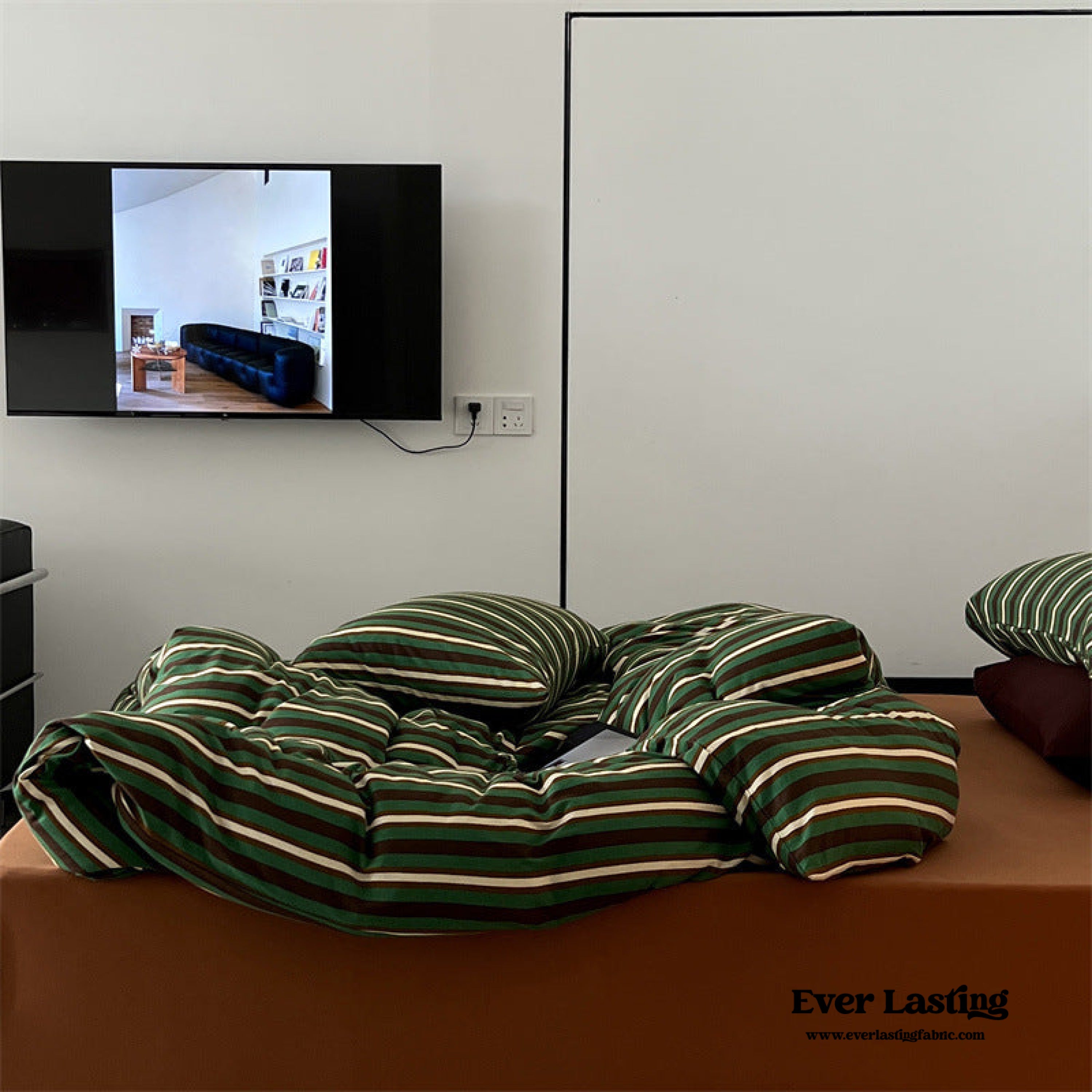 Jersey Knit Retro Stripe Bedding Set - Green + Brown