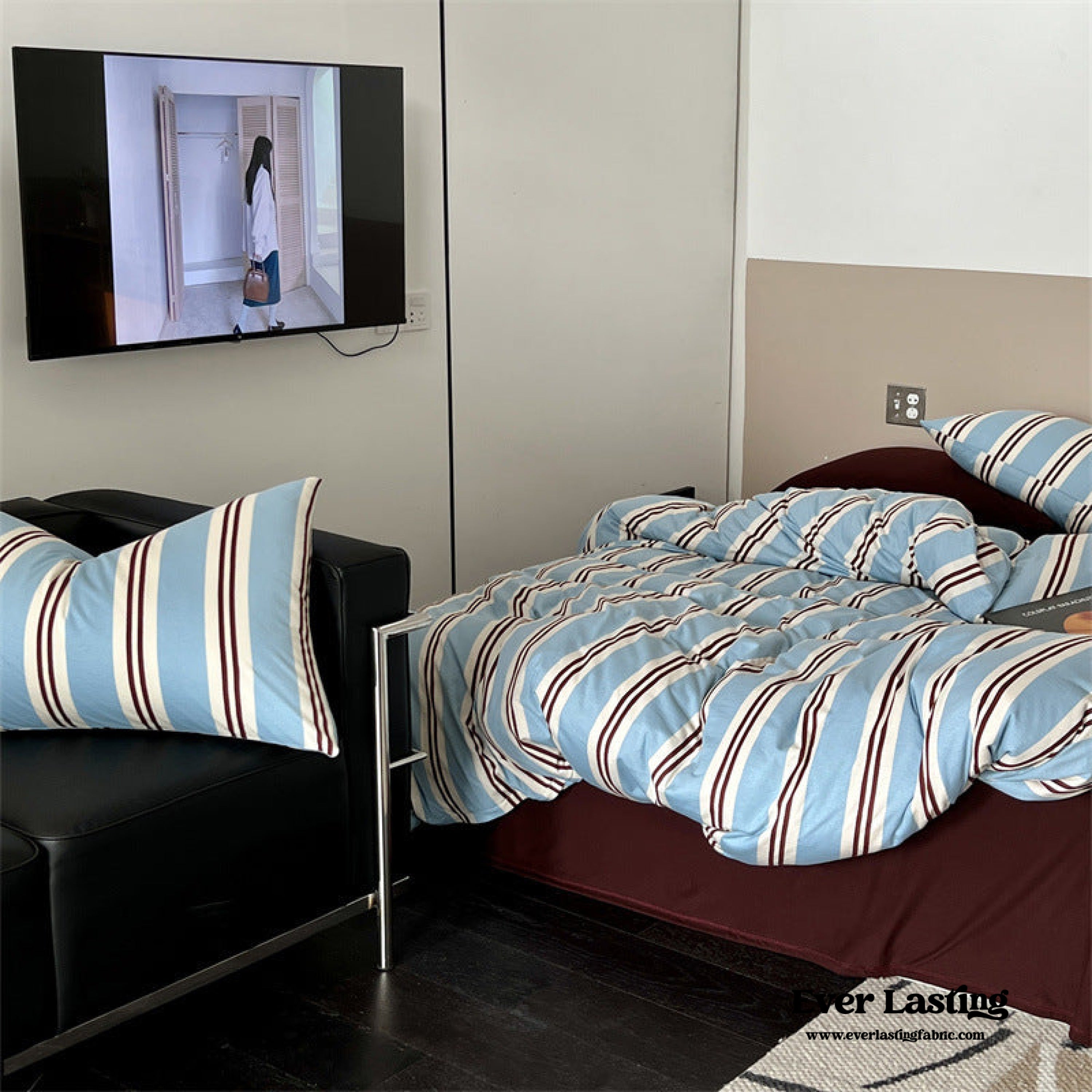 Jersey Knit Retro Stripe Bedding Set - Green + Brown