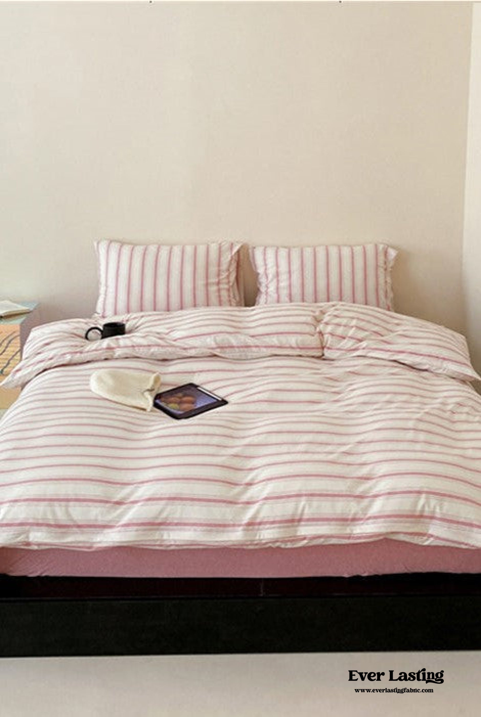 Jersey Knit Stripe Bedding Set - White Pink
