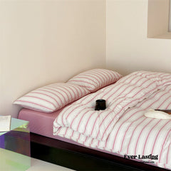 Jersey Knit Stripe Bedding Set - White Pink