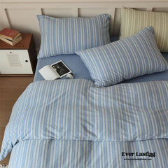 Leo Striped Jersey Knit Cotton Bedding Set - Blue