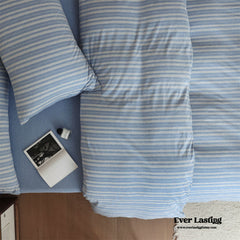 Leo Striped Jersey Knit Cotton Bedding Set - Blue
