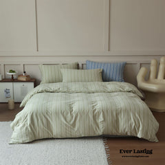 Leo Striped Jersey Knit Cotton Bedding Set - Green