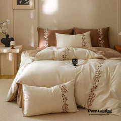 Lily of the Valley Embroidered Silky Bedding Set - Cream