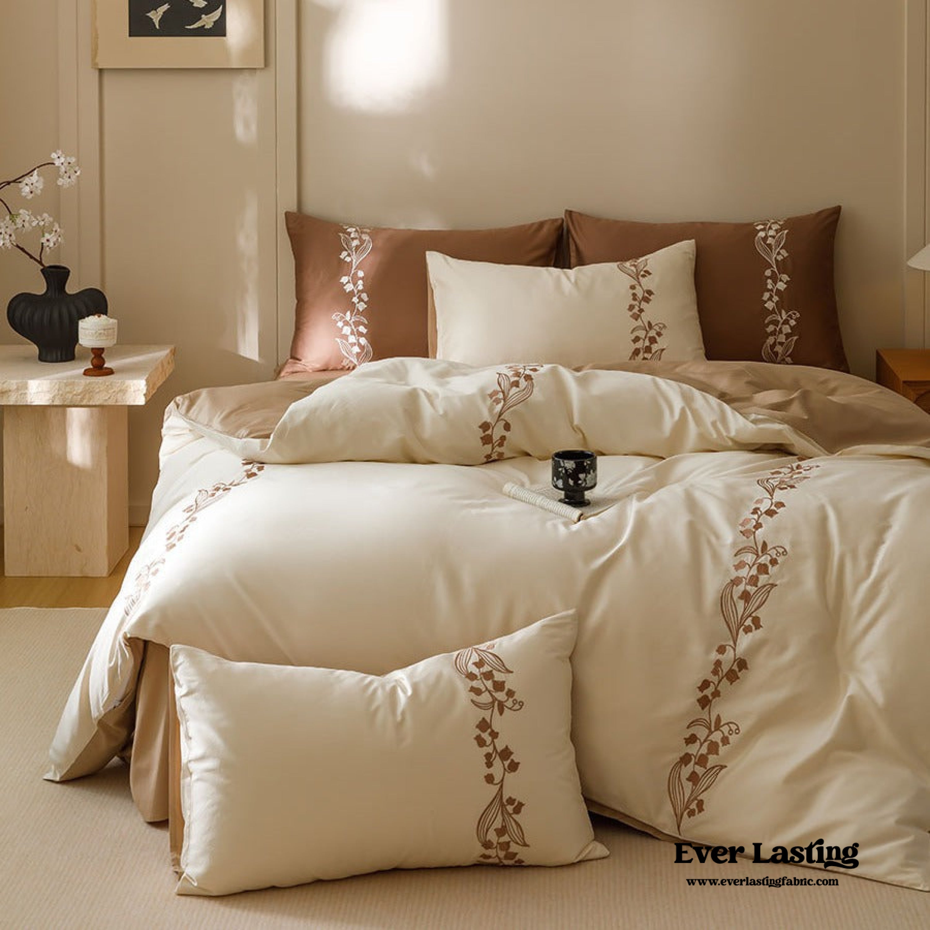Lily of the Valley Embroidered Silky Bedding Set - Pink