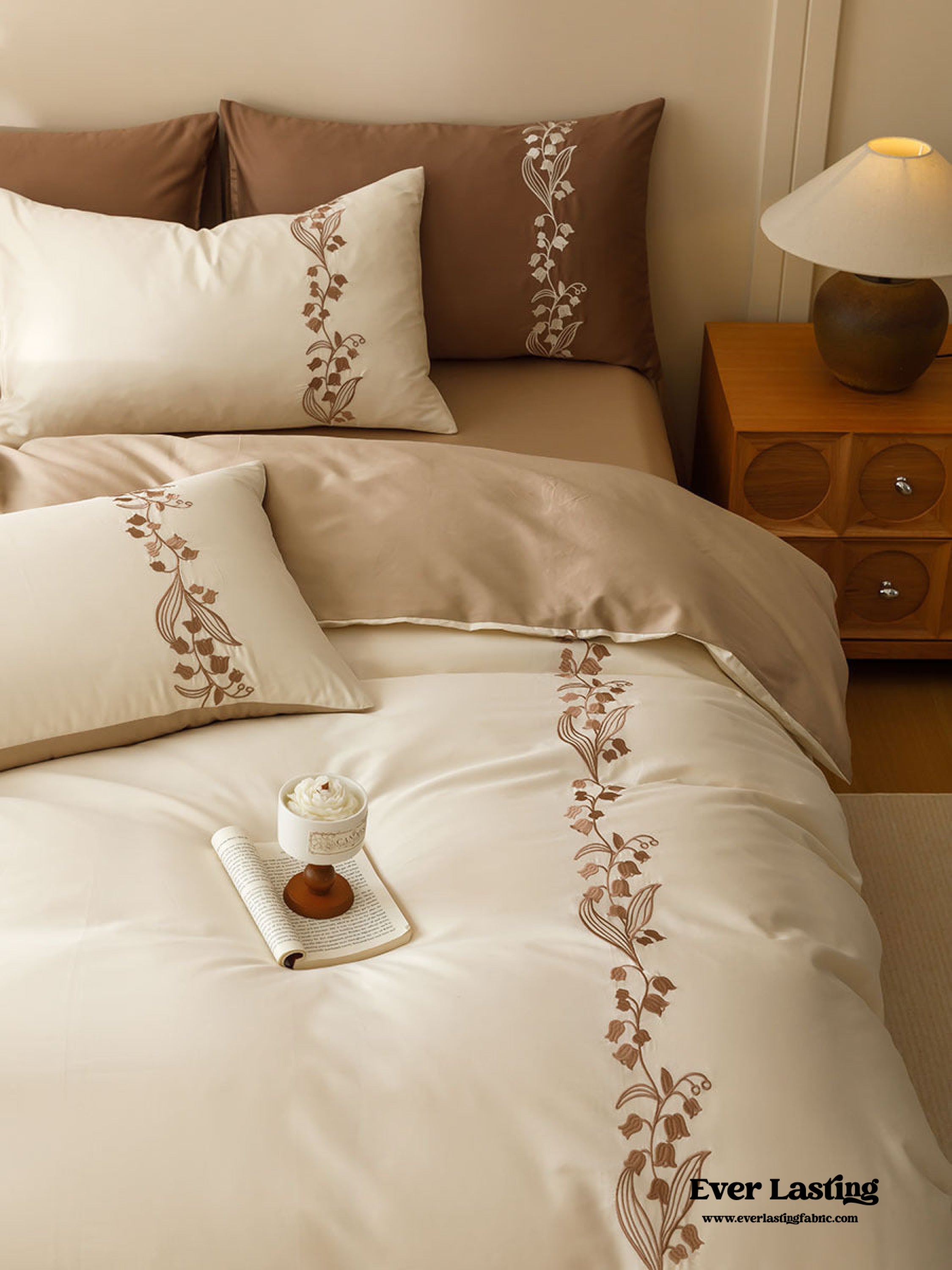 Lily of the Valley Embroidered Silky Bedding Set - Pink