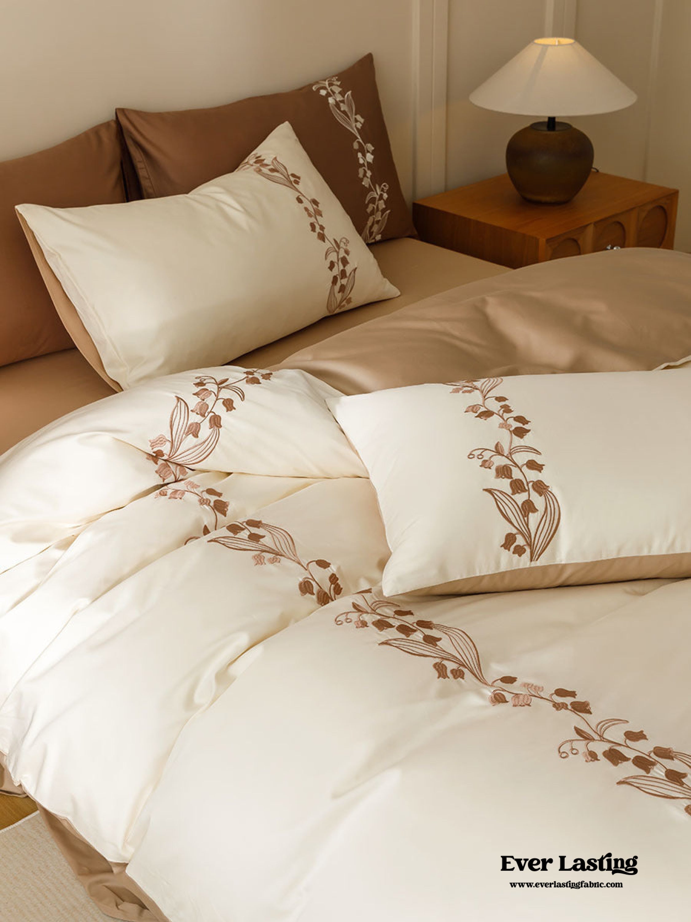 Lily of the Valley Embroidered Silky Bedding Set - Pink