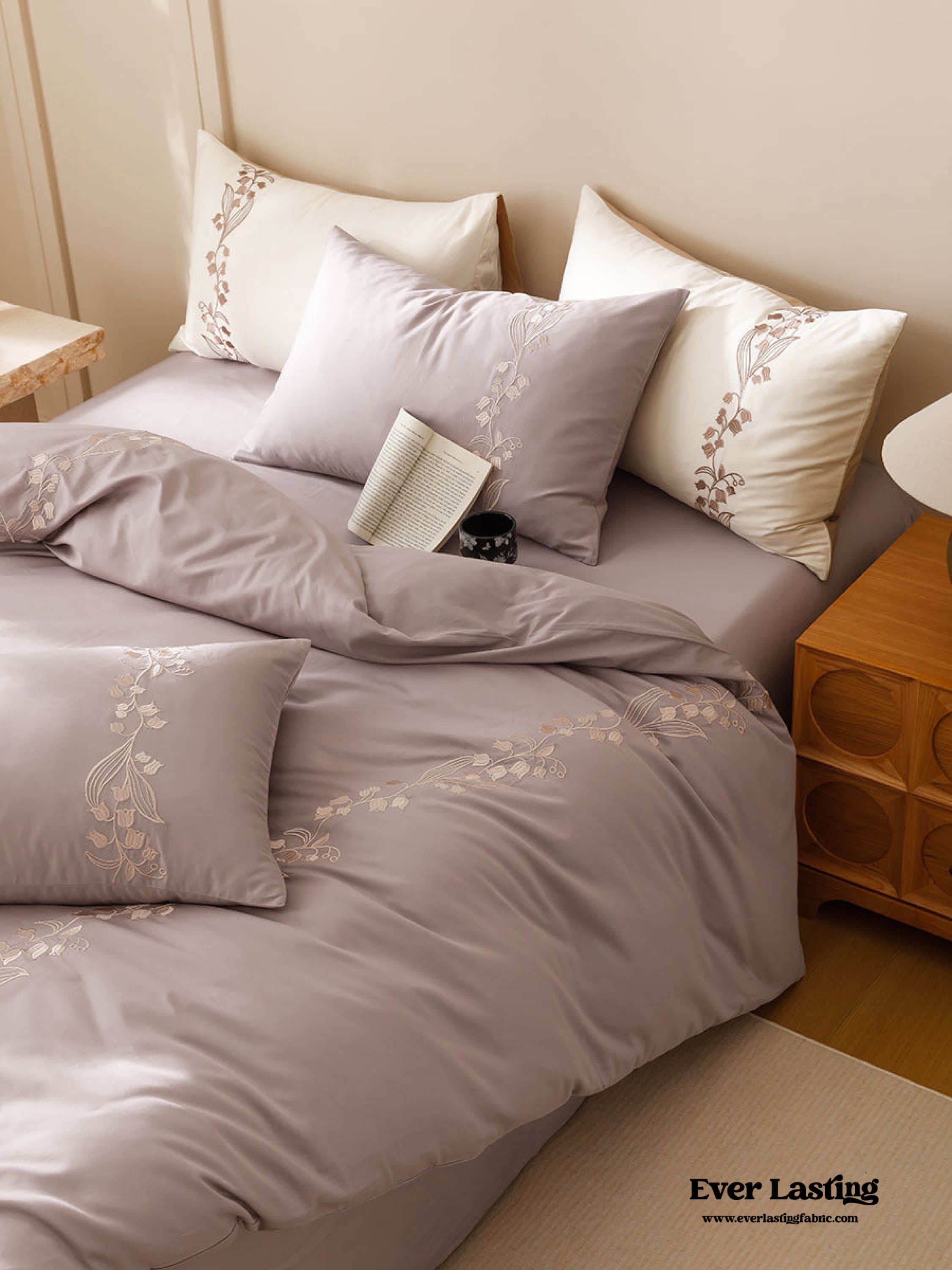 Lily of the Valley Embroidered Silky Bedding Set - Pink