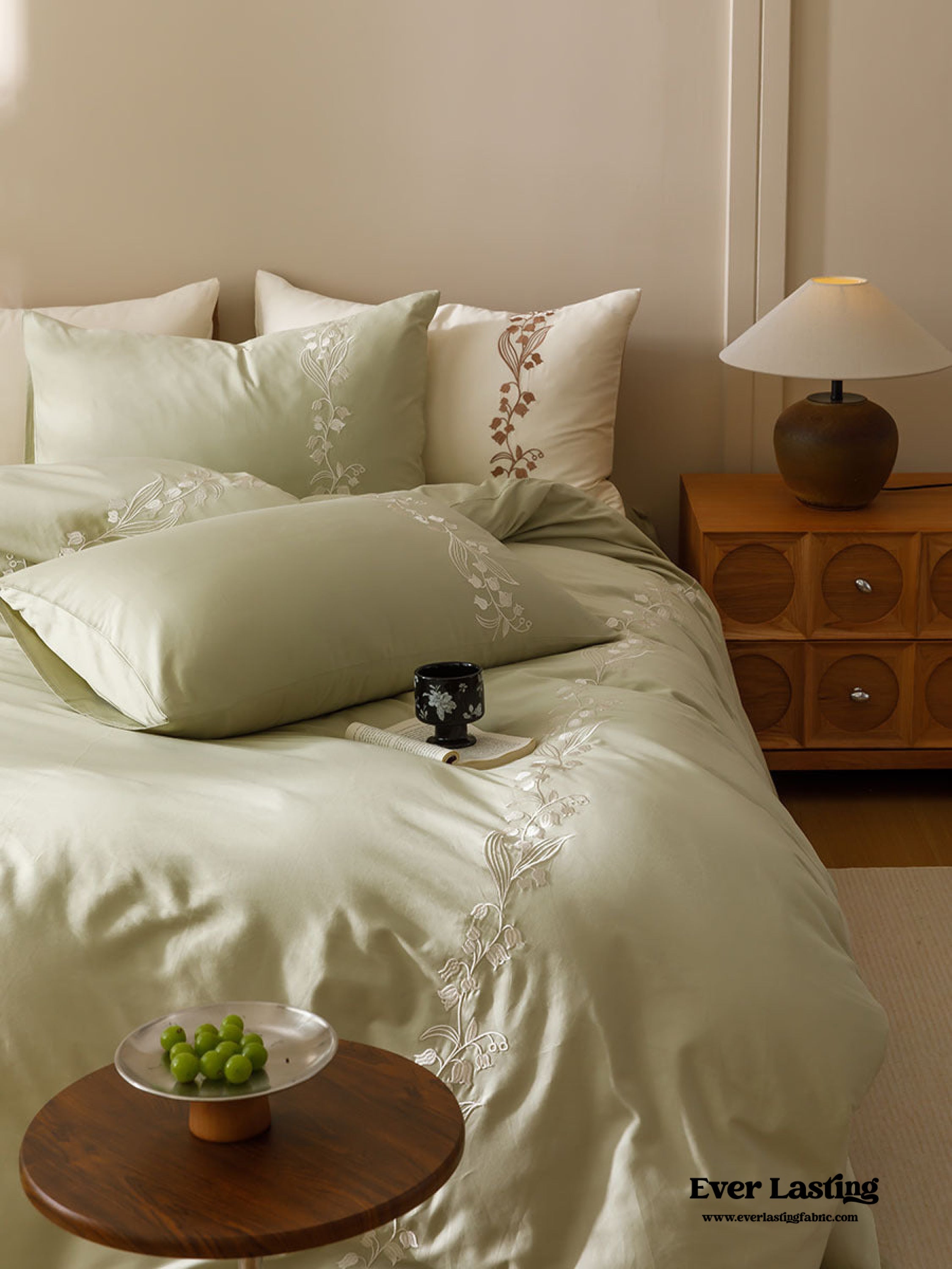 Lily of the Valley Embroidered Silky Bedding Set - Pink