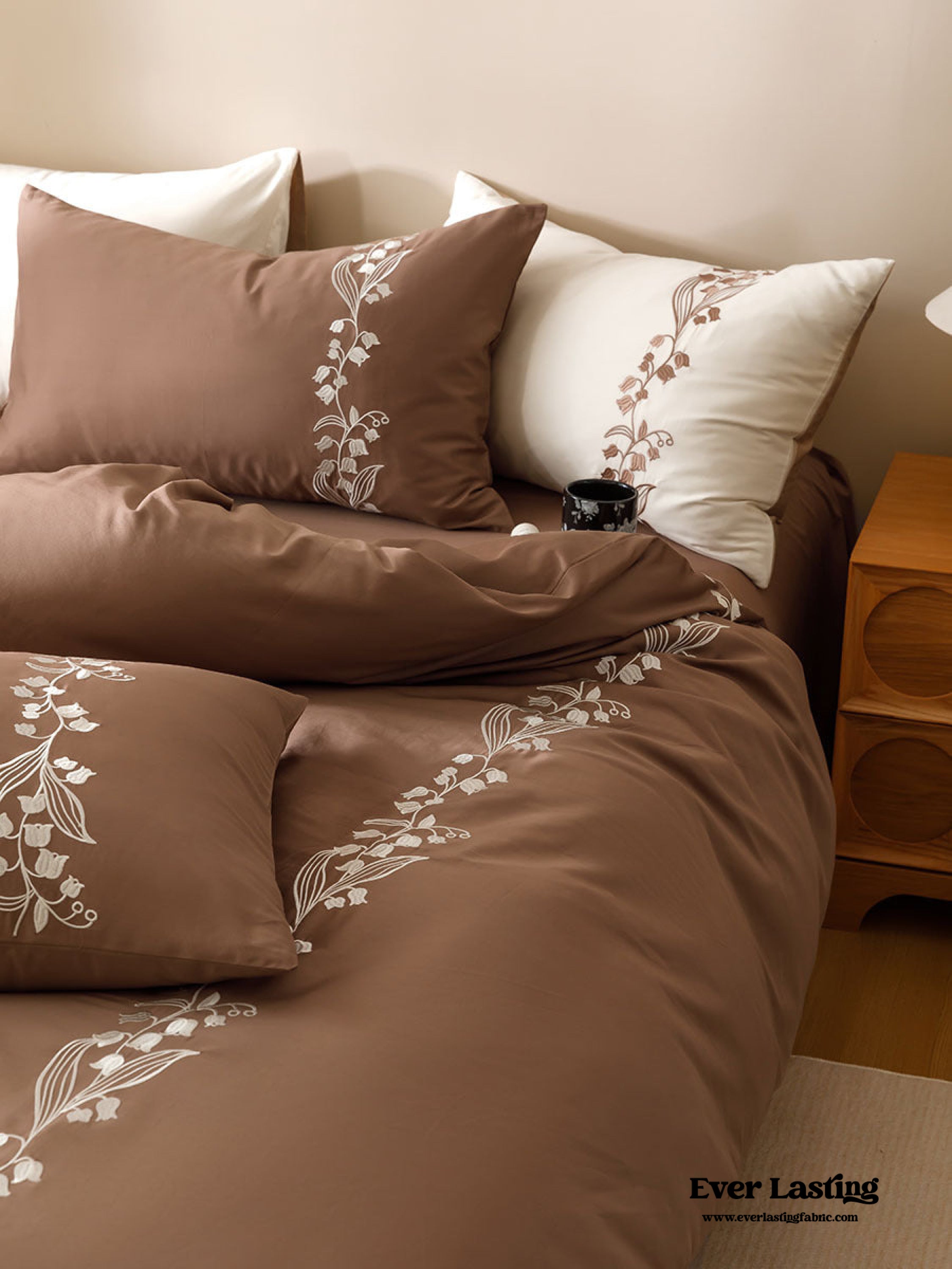 Lily of the Valley Embroidered Silky Bedding Set - Pink