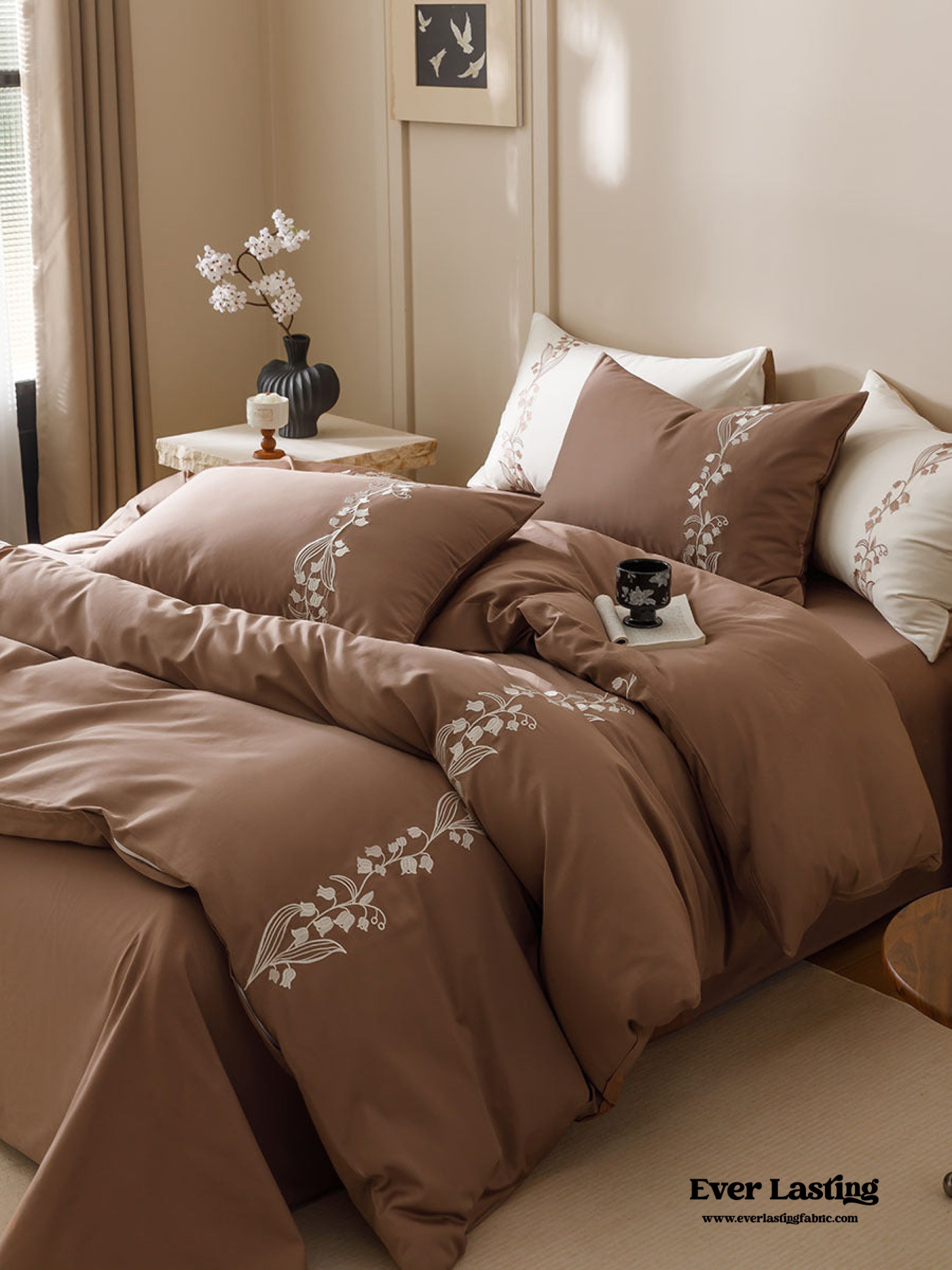 Lily of the Valley Embroidered Silky Bedding Set - Pink